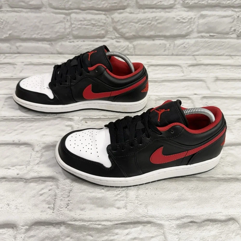Nike Air Jordan 1 Low Shoes Black Fire Red White 553558-063 Men's Size 8
